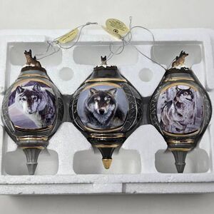 BRADFORD EDITIONS VOICES OF THE WILDERNESS SET 8 3 X WOLF 3D CHRISTMAS ORNAMENT
